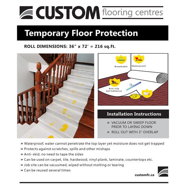 Durable Floor Protection Roll (72ft x 3ft) 216sqft. - Reusable - Accessories - Custom Flooring Centres