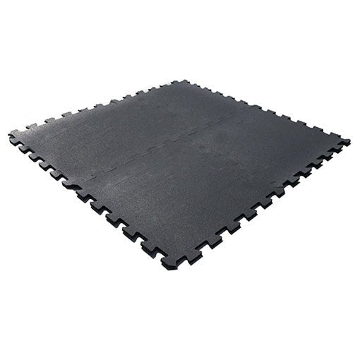 PRO-GRADE Rubber Sports Flooring 24" x 24" x 1cm Interlocking Tiles $4.75 sq/ft [18.99/piece] (MEDIUM DENSITY / ALL BLACK) - Rubber Floor - Custom Flooring Centres