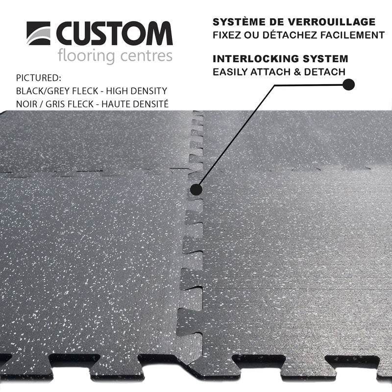 PRO-GRADE Rubber Sports Flooring 24" x 24" x 1cm Interlocking Tiles $5.99 sq/ft [23.99/piece] (HIGH DENSITY / GREY FLECK) - Rubber Floor - Custom Flooring Centres